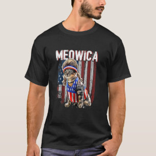 Meowica Cat Mullet American Flag Patriotic 4th Of  T-Shirt