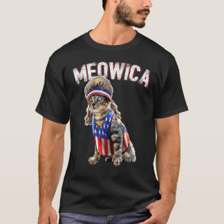 Meowica Cat Mullet American Flag Patriotic 4th Of  T-Shirt