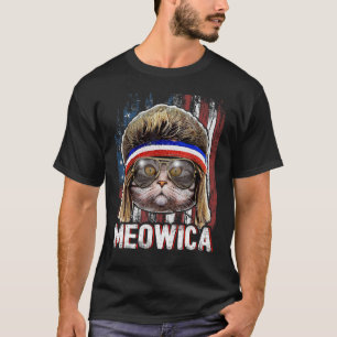 Meowica Cat Mullet American Flag Patriotic 4th of  T-Shirt