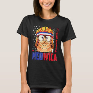 Meowica Cat Mullet Tee American Flag Patriotic 4th