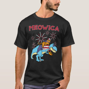 Meowica Cat On Trex Hotdog Us Flag 4th Of July Din T-Shirt