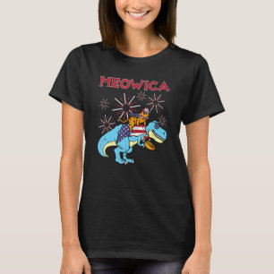 Meowica Cat On Trex Hotdog Us Flag 4th Of July Din T-Shirt