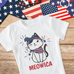 “Meowica” Cat Red, White & Blue   T-Shirt