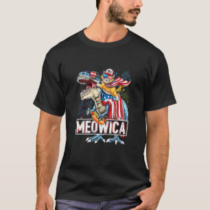 Meowica Cat Rex Dinosaur 4th Of July American Flag T-Shirt