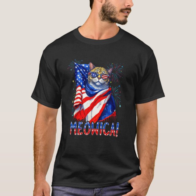 MEOWICA Cat Sunglasses Cat Merica American Flag 4t T-Shirt (Front)