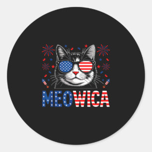 Meowica cat sunglasses merica 4th of july usa classic round sticker