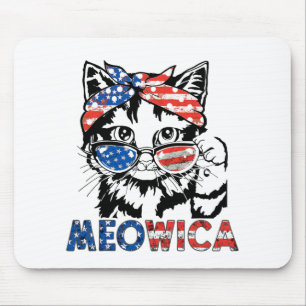 Meowica Cat Sungles American Flag 4th Of July Meri Mouse Mat