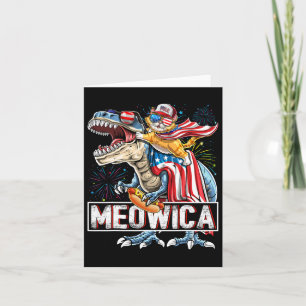 Meowica Cat T Rex Dinosaur 4th Of July American Fl Card