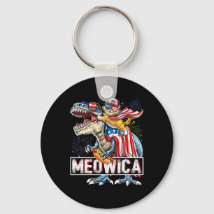 Meowica Cat T Rex Dinosaur 4th Of July American Fl Key Ring