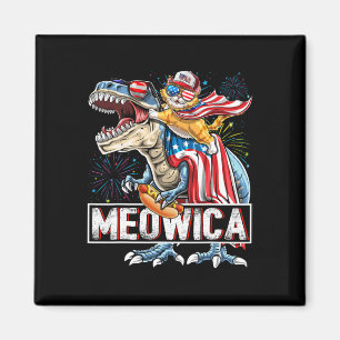Meowica Cat T Rex Dinosaur 4th Of July American Fl Magnet