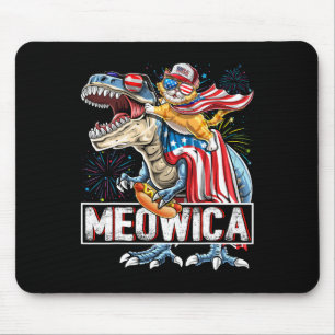 Meowica Cat T Rex Dinosaur 4th Of July American Fl Mouse Mat