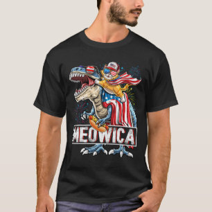Meowica Cat T Rex Dinosaur 4th Of July American Fl T-Shirt