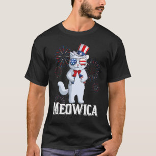 Meowica Cat Us Flag Fourth 4th Of July Kids Girls T-Shirt