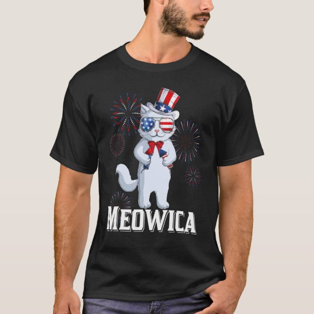 Meowica Cat Us Flag Fourth 4th Of July Kids Girls  T-Shirt (Front)
