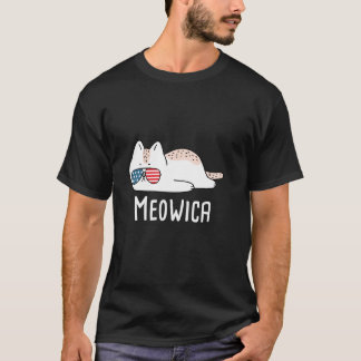 Meowica Cat USA Flag Funny Patriotic Animal Humour T-Shirt