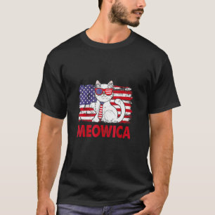 Meowica Cat Usa Flag Independence Day 4th Of July T-Shirt