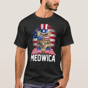 Meowica Cat Usa Flag Sunglasses & Uncle Sam Hat 4t T-Shirt