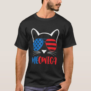 Meowica Cat With American Flag Sunglasses Usa Inde T-Shirt