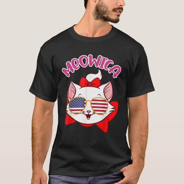 Meowica cute cat sunglass USA Patriotic 4th July M T-Shirt (Front)