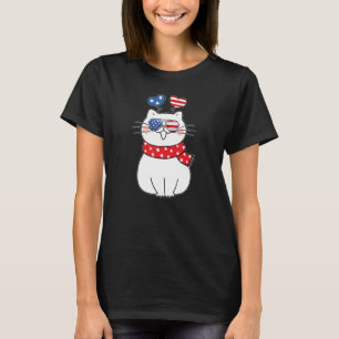 Meowica Cute Party Cat Usa Flag Sunglusses 4th Of T-Shirt