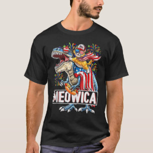 Meowica Dinosaur Cat 4th Of July  Boys Girls Ameri T-Shirt