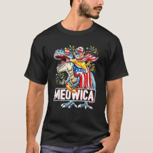 Meowica Dinosaur Cat American Flag 4th Of July Out T-Shirt