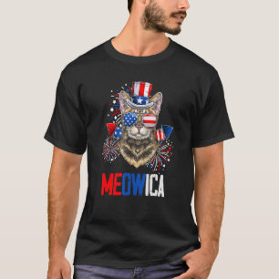 Meowica Firework Cat American Flag 4th Of July T-Shirt
