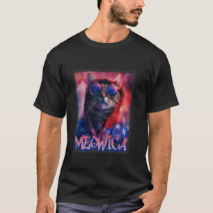 Meowica Hippie Cat 4th of July Graffiti Design Cat T-Shirt