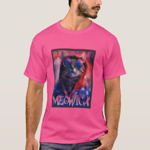 Meowica Hippie Cat 4th of July Graffiti Design Cat T-Shirt