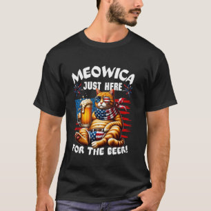 Meowica Just Here For The Beer American Cat US Fla T-Shirt