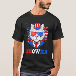 Meowica Orange Tabby Gangsta Cat 4th Of July Pride T-Shirt