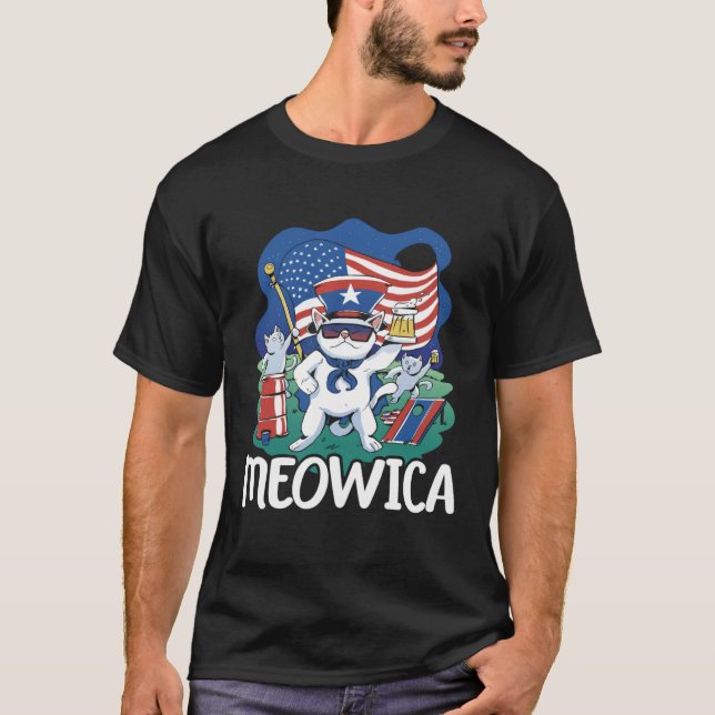 Meowica Patriotic America USA Flag 4th Of July Ame T-Shirt (Front)