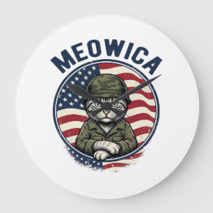 Meowica Patriotic Cat Vintage Engraving Shirt Desi Large Clock
