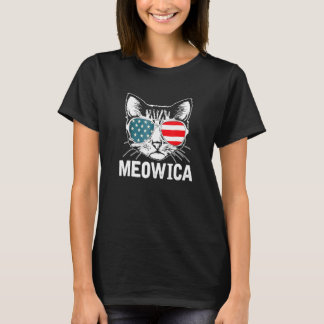 Meowica Patriotic July 4th USA American Cat Funny T-Shirt