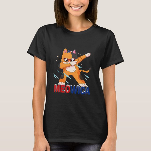 Meowica  Pet Cat 4th Of July Patriotic American Pr T-Shirt (Front)