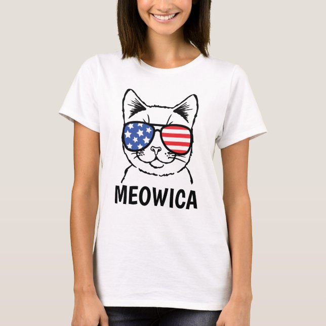 Meowica Shirt, Funny Cat, Patriotic, July 4th T-Shirt (Front)