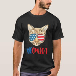 Meowica Tabby Cat With American Flag Sunglasses Us T-Shirt