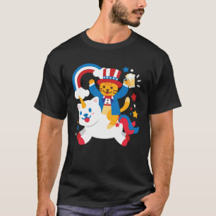 Meowica Unicorn Beer 4th Of July USA Merica Cat T-Shirt