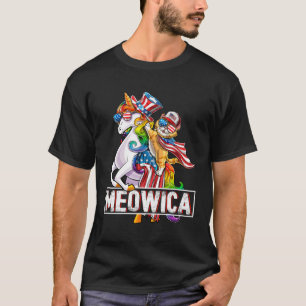 Meowica Unicorn Cat American Flag Patriotic 4Th Of T-Shirt
