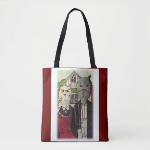 Meowican Gothic Rural Cartoon Classic Cat Art Tote Bag