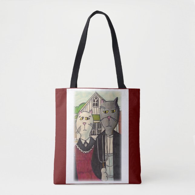 Meowican Gothic Rural Cartoon Classic Cat Art Tote Bag (Front)