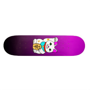 MEOWIES LUCKY CAT MANEKI NEKO FUSCHIA / BLACK SKATEBOARD