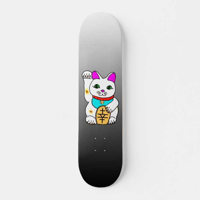 MEOWIES LUCKY CAT MANEKI NEKO GREY / BLACK SKATEBOARD (Front)