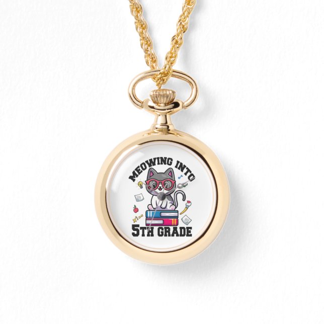 Meowing Into 5th Grade Funny Back to School Gift Watch (Front)