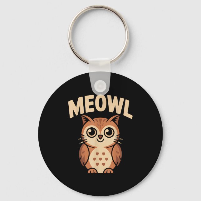 Meowl Cat Owl Hybrid Funny Meme Brain Rot Gen Alph Key Ring (Front)