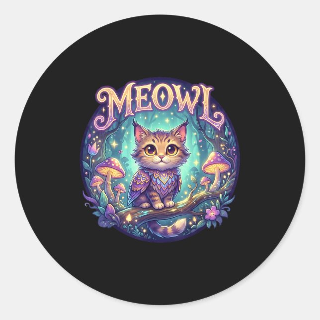Meowl Cat Owl Meme Brainrot Kids Cursed Silly Gen  Classic Round Sticker (Front)
