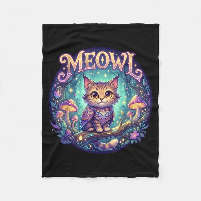 Meowl Cat Owl Meme Brainrot Kids Cursed Silly Gen  Fleece Blanket (Front)