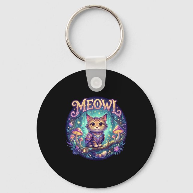 Meowl Cat Owl Meme Brainrot Kids Cursed Silly Gen  Key Ring (Front)