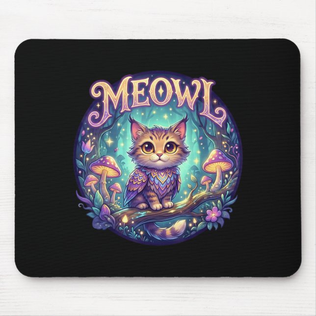 Meowl Cat Owl Meme Brainrot Kids Cursed Silly Gen  Mouse Mat (Front)