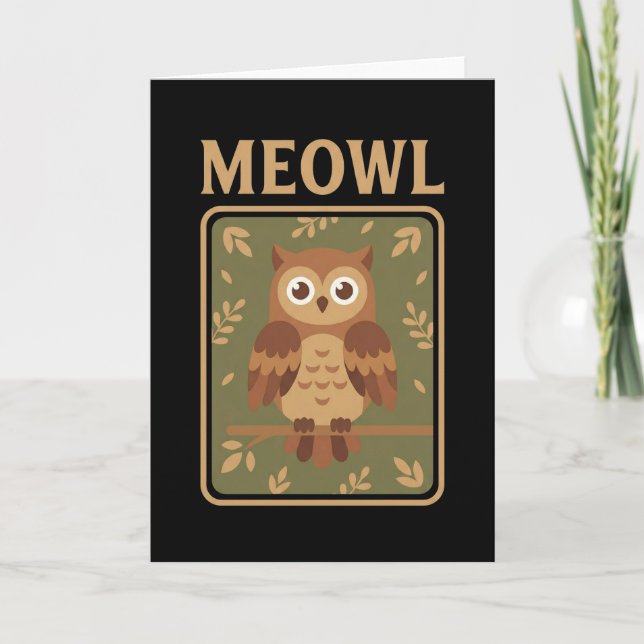 Meowl - Funny Meow Cat Owl Brainrot Meme Card (Front)
